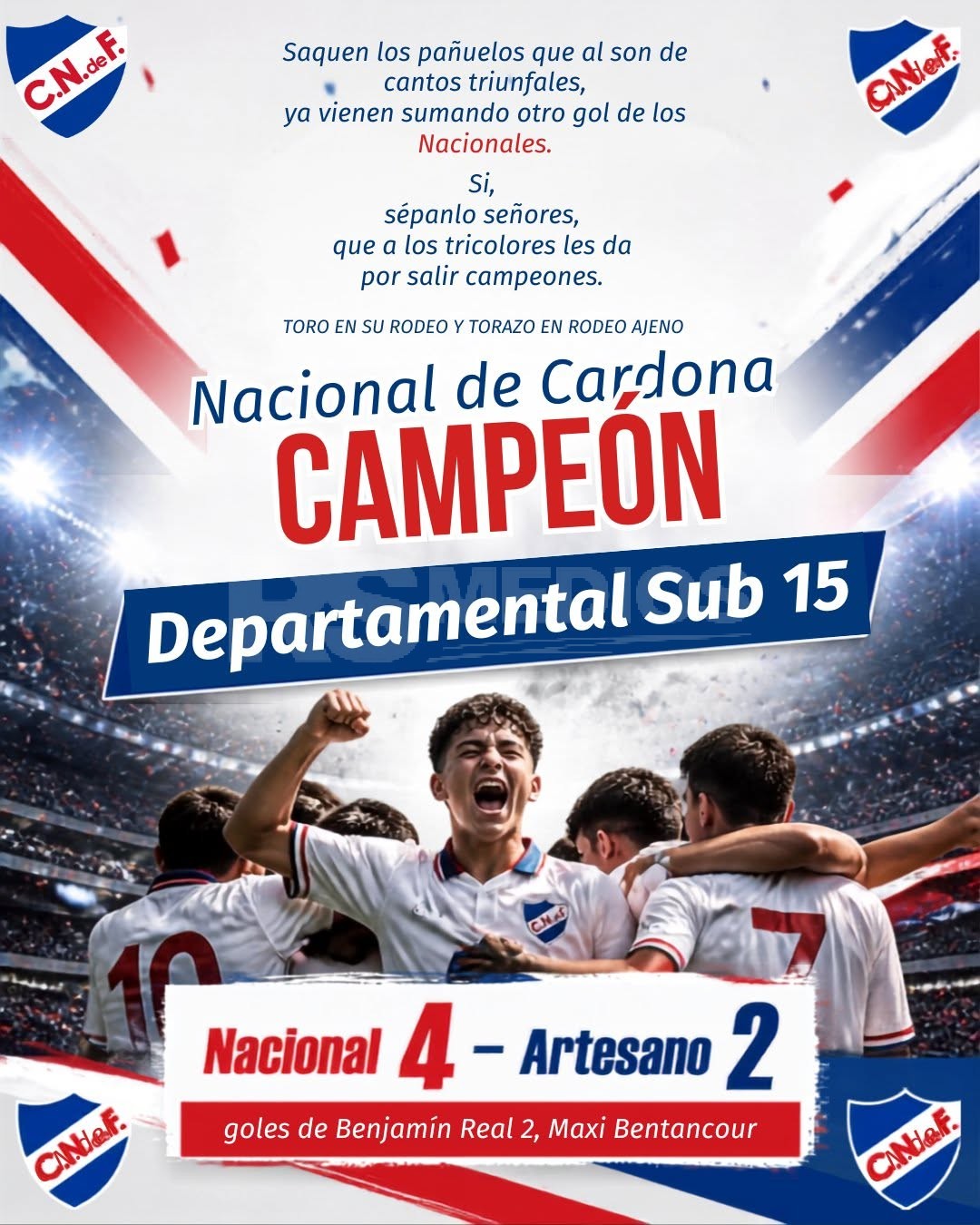 Nacional de Cardona se consagró campeón Sub 15 tras vencer a Artesano en la final — imagen 1