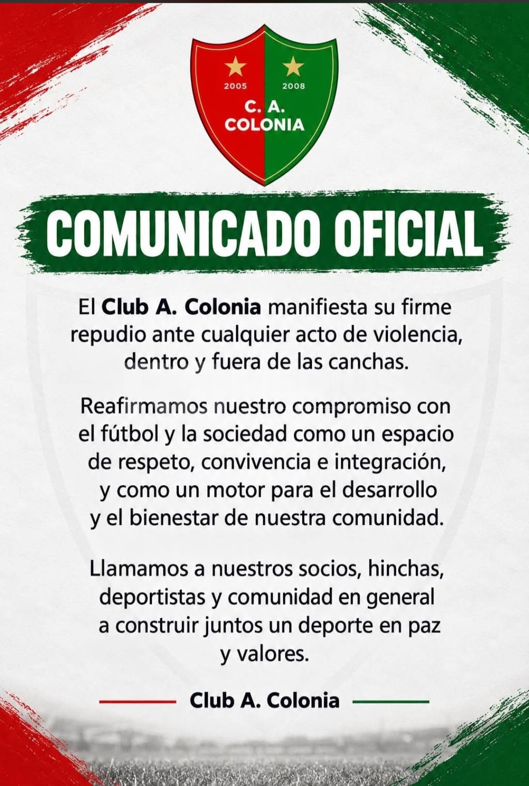 Colonia rechaza todo tipo de violencia y reafirma su compromiso con la convivencia