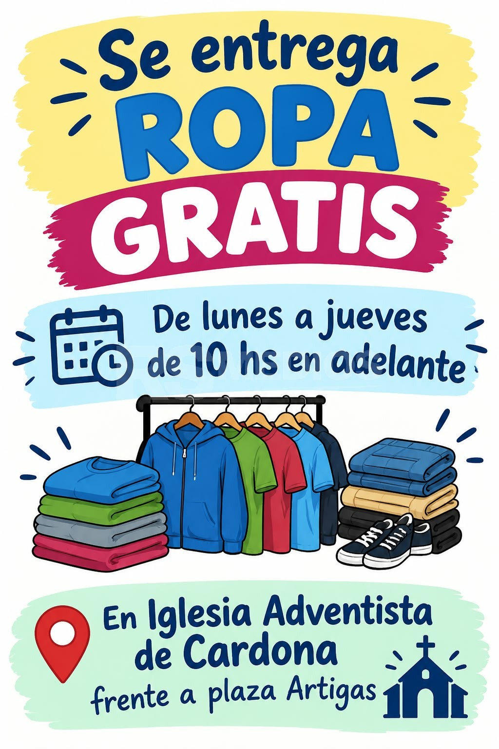 Ropa gratis de lunes a jueves en la Iglesia Adventista de Cardona