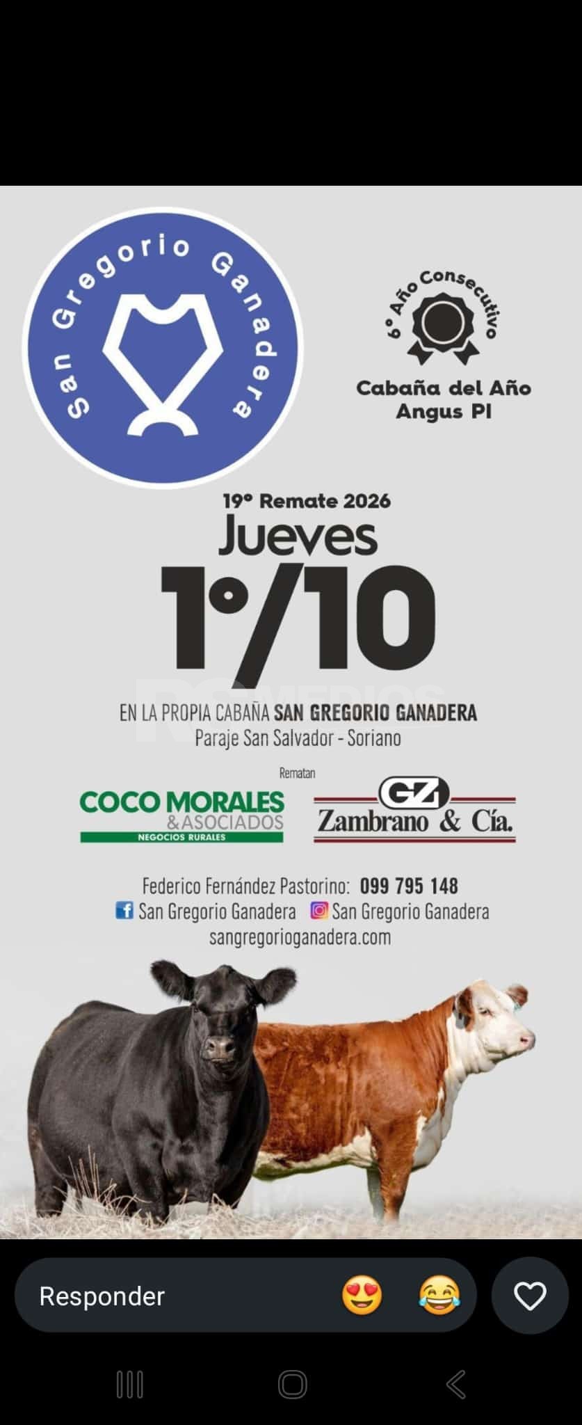 Cabaña San Gregorio Ganadera realiza este jueves la 19ª edición de su remate en Soriano