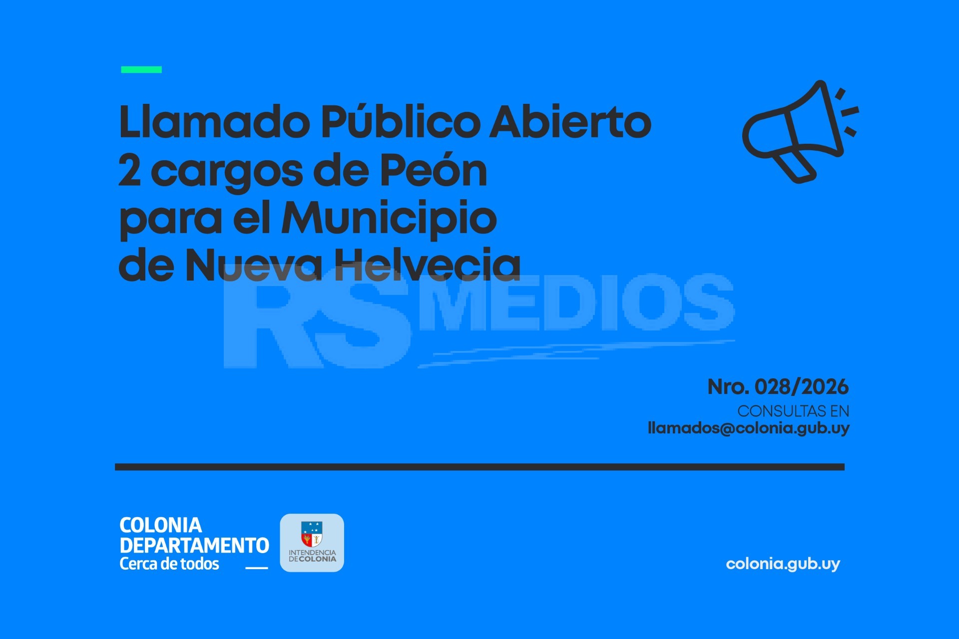 Intendencia de Colonia convoca a dos peones para el Municipio de Nueva Helvecia