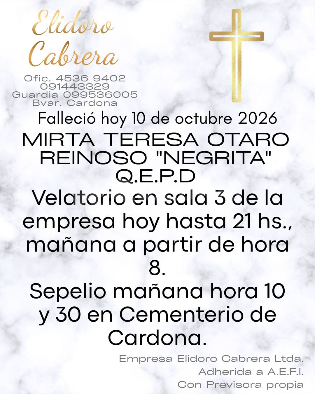 Falleció Mirta Teresa Otaro Reinoso, conocida como 'Negrita'.