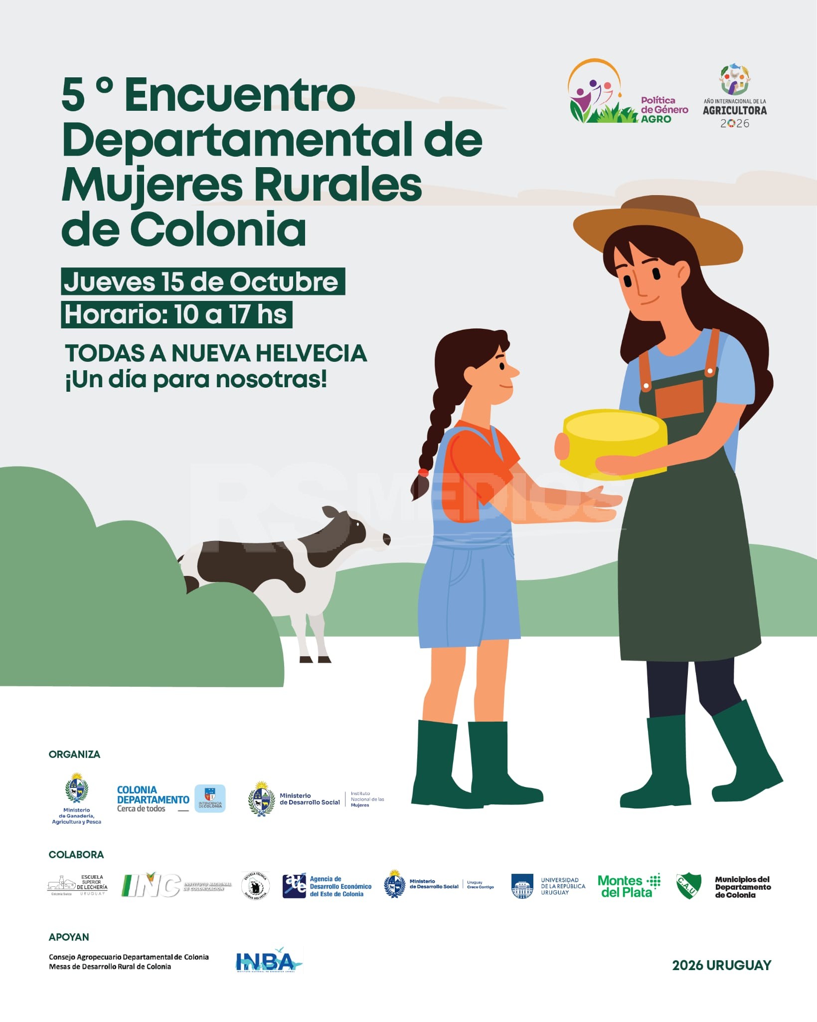Nueva Helvecia será sede del Quinto Encuentro Departamental de Mujeres Rurales de Colonia