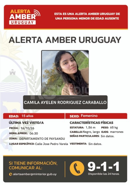 Buscan a Camila Ayelen Rodríguez Caraballo, de 15 años, vista por última vez en Paysandú