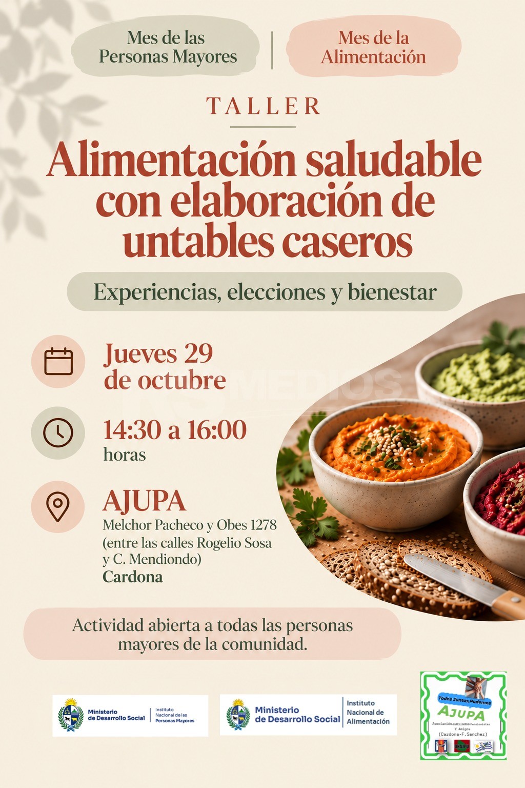 Taller de alimentación saludable y untables caseros para personas mayores en AJUPA
